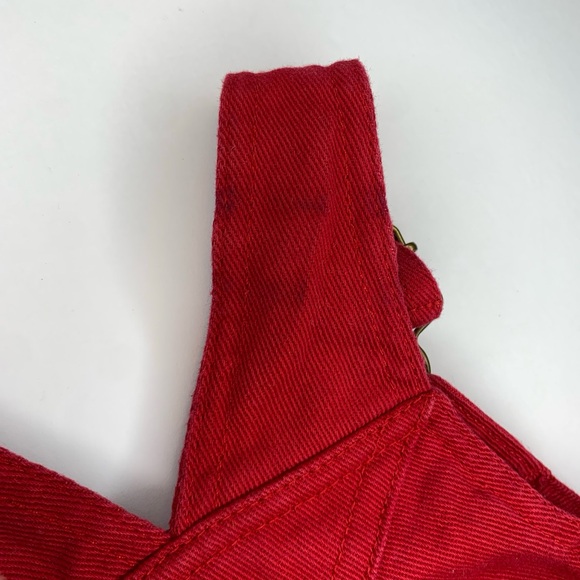 Vintage 1990s Toddler Overalls 12 Months Red Shortalls Construction Theme Cotton - Picture 10 of 10